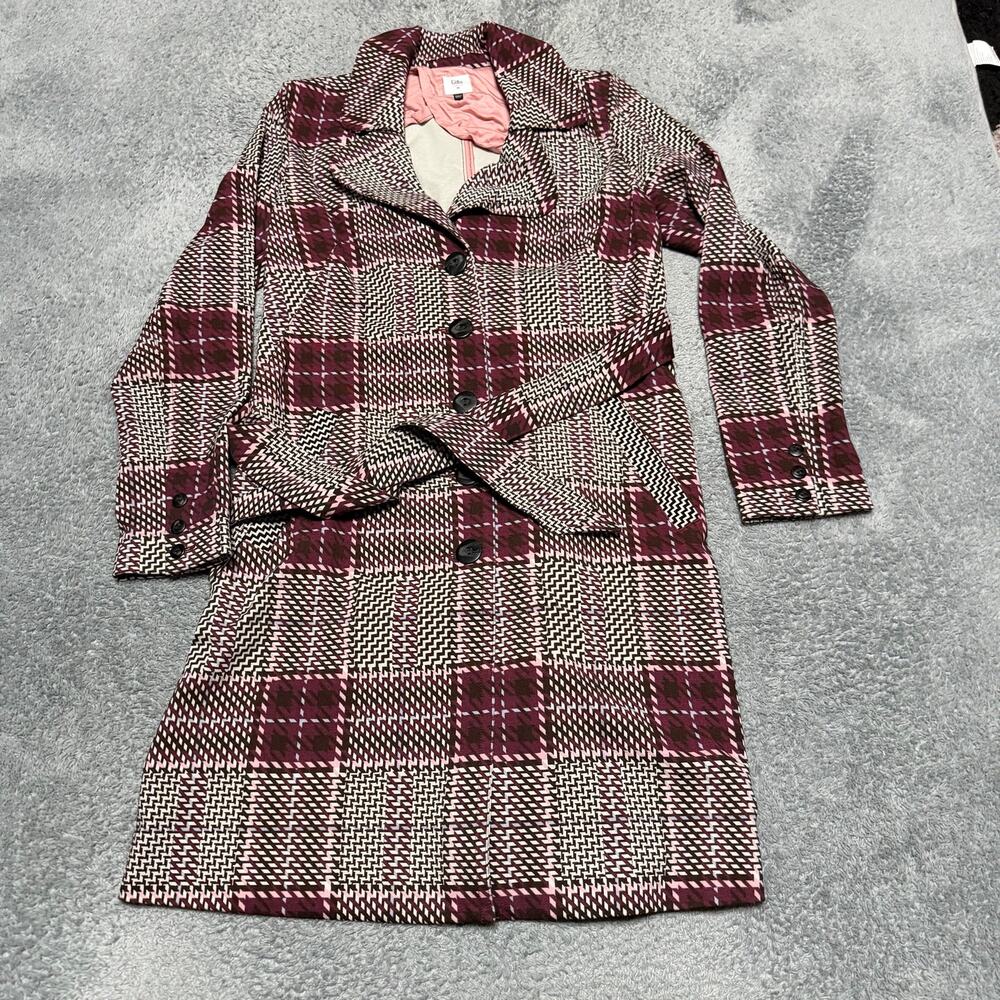 CAbi Sovereign Mulberry Plaid Trench Coat Womens Medium Purple Ponte Style 3370